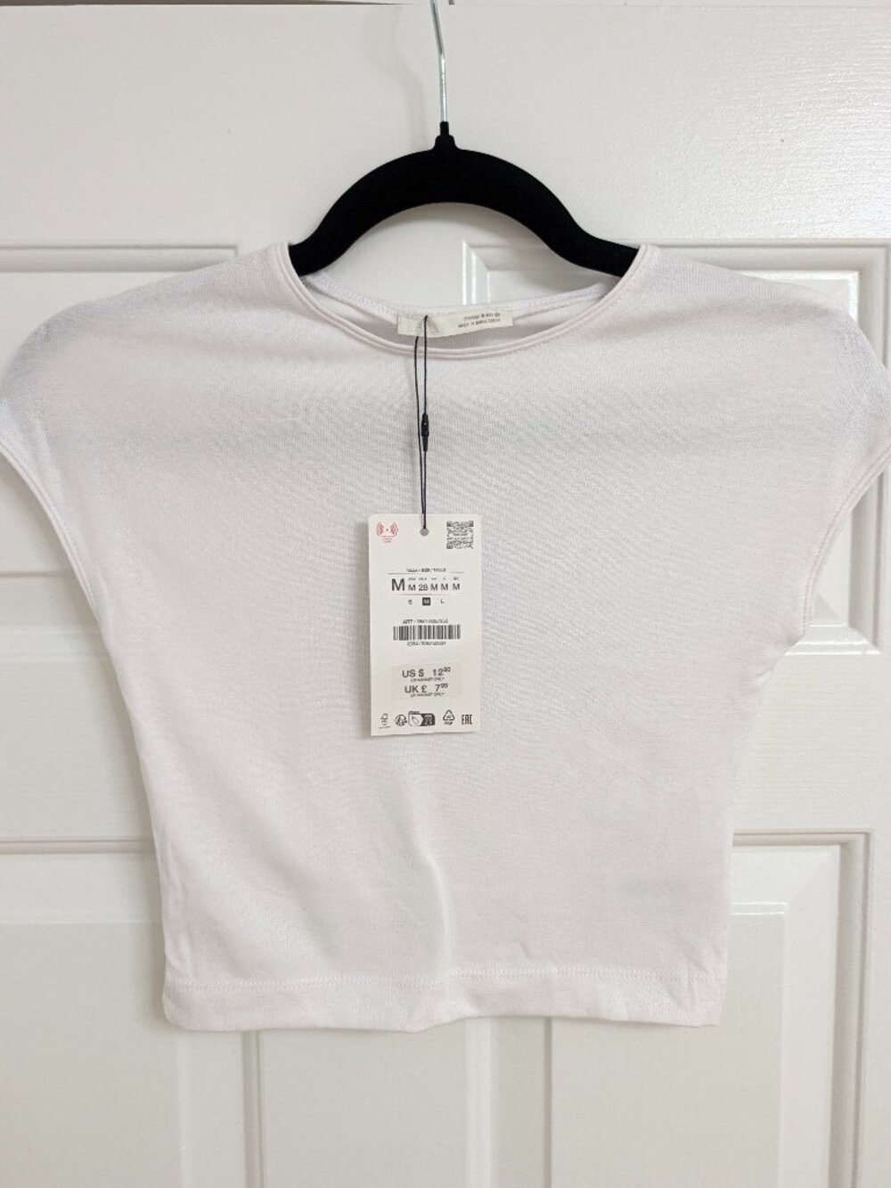 Zara White Boxy Crop Top Cap Sleeve NWT M